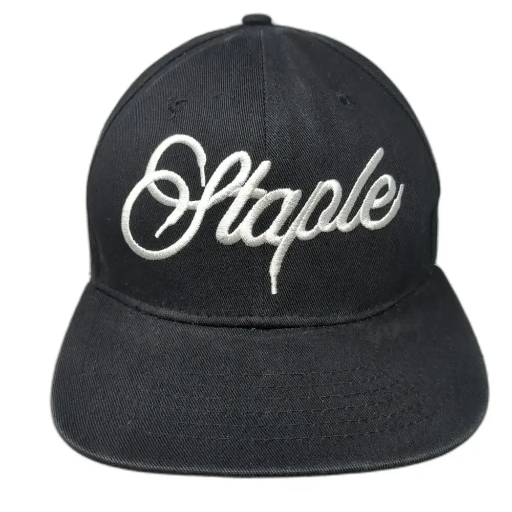 Staple Snapback Black One Size Script Logo Embroidery Thread Beast Cotton Hat